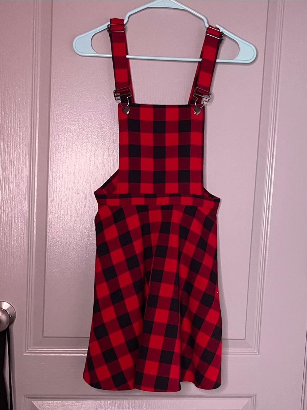 Red and Black Plaid Pinafore Dress with Adjustable Straps